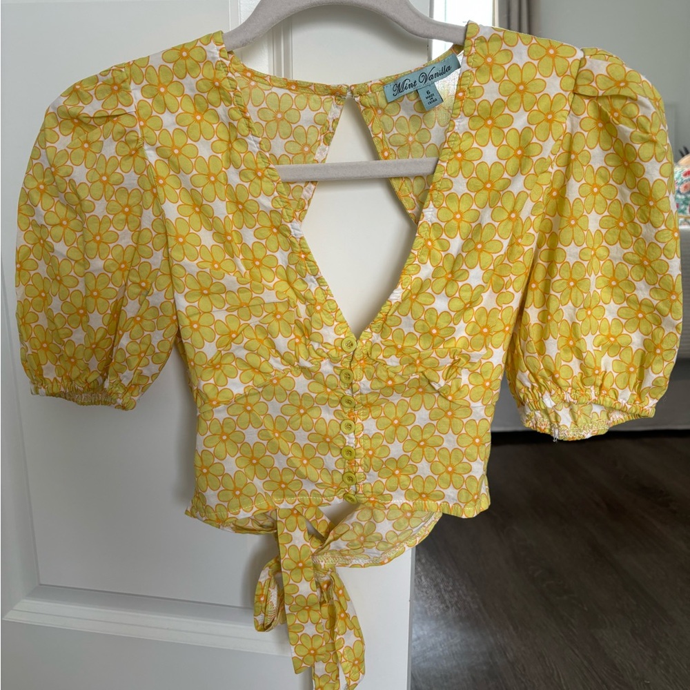 Floral open back tie top